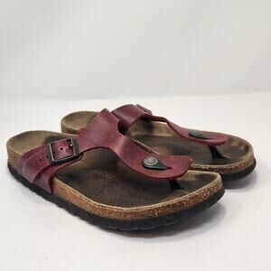 Birkenstock Gizeh Maroon Oiled Nubuck Leather Thong Sandal Women Size 7 Slip On